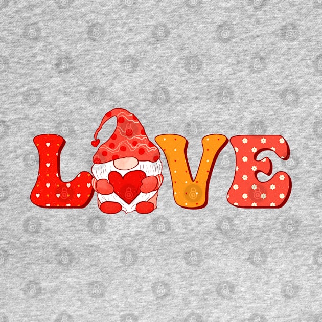 Vintage Valentine Gnome in the word Love by tropicalteesshop